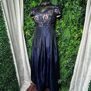 R&M Richards Dress Size 20W Blue Lace Overlay Gown  Formal Evening 3472